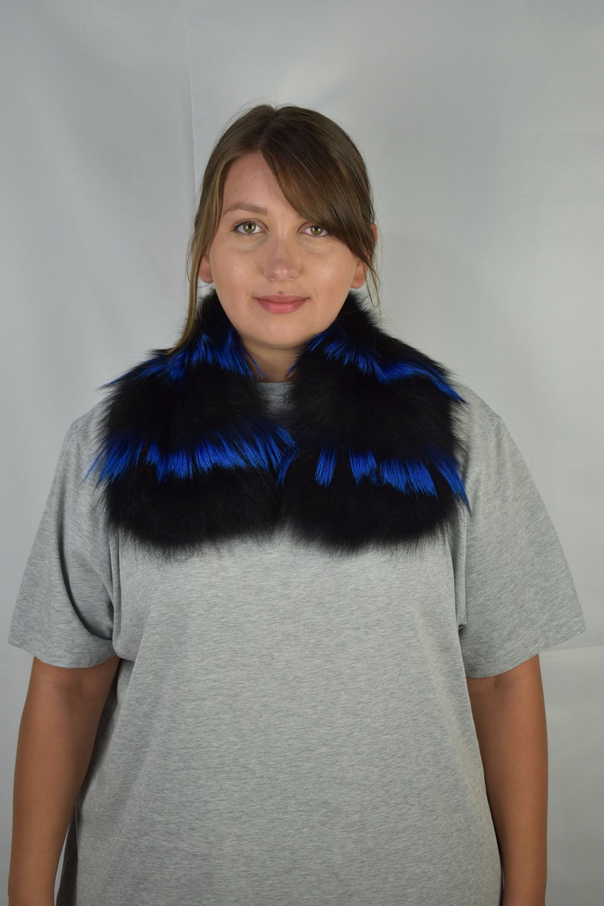 Elegant  Fox Fur Collar  Black With Blue color Fox  Fur Collar , Winter coat collar ,Detachable Fur Collar For Coat And Jacket
