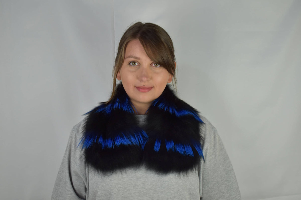 Elegant  Fox Fur Collar  Black With Blue color Fox  Fur Collar , Winter coat collar ,Detachable Fur Collar For Coat And Jacket