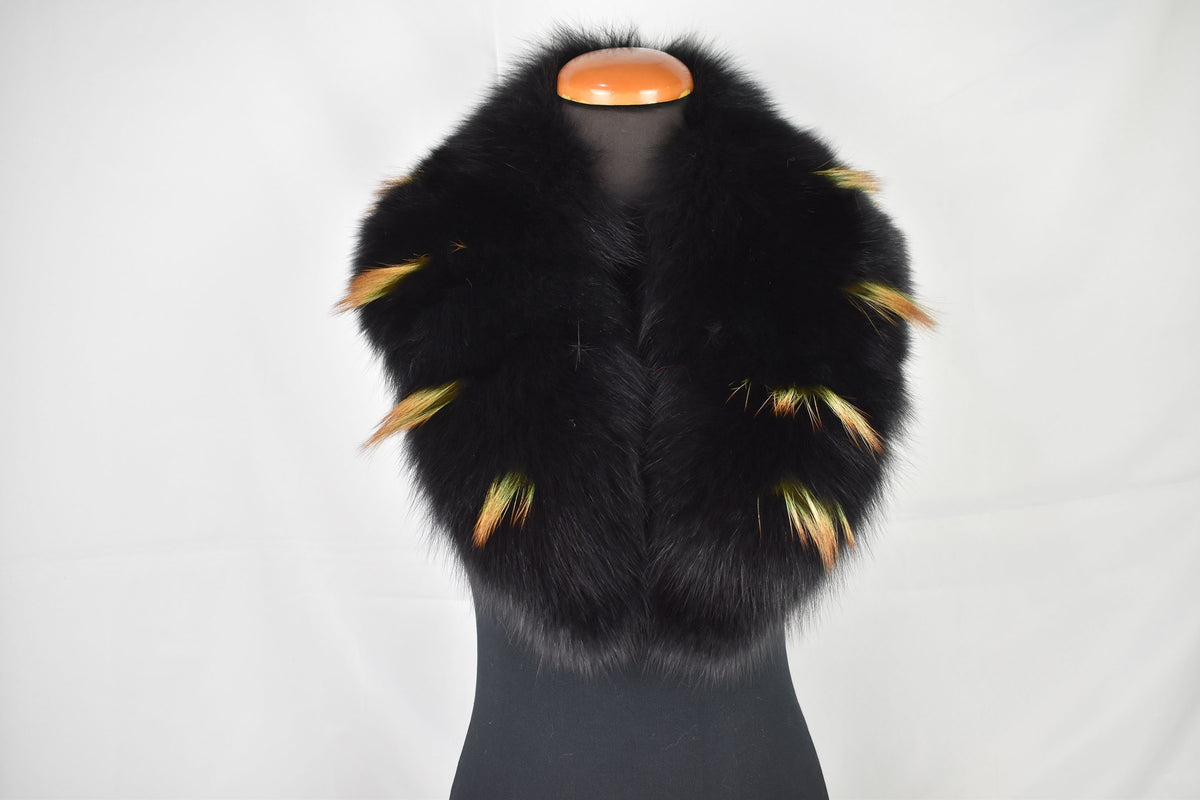 Stylish  Fox Fur Collar, Black Fur collar,Fur scarf, Coat Collar , Winter Collar, women collar, detachable fur collar for coats