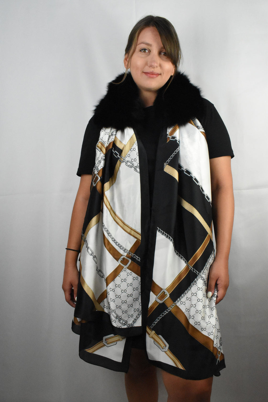 Fur Collar with Detachable Silk Shawl, Gift For mom ,Fox Fur Collar ,Women  Silk Shawl  and Wraps , Fox Fur Coat Collar With Silk Wraps