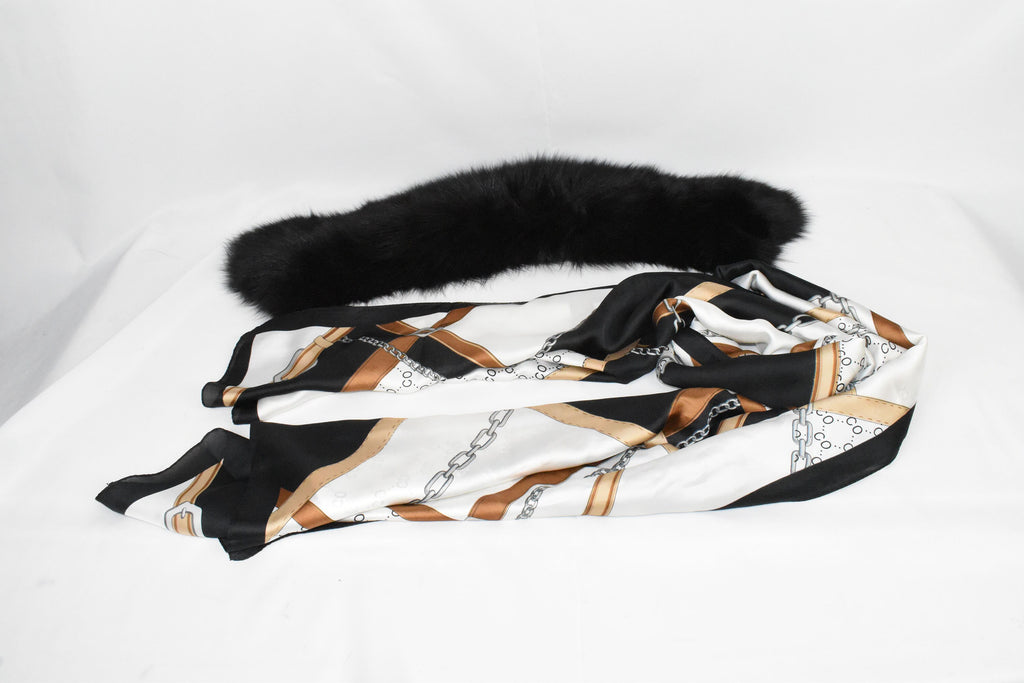 Fur Collar with Detachable Silk Shawl, Gift For mom ,Fox Fur Collar ,Women  Silk Shawl  and Wraps , Fox Fur Coat Collar With Silk Wraps