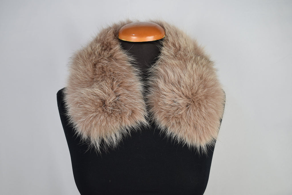 Fur Collar With Silk Tie- Scarf | Biege Fox Fur Collar Silk shawl -Scarf | Luxury Gift For Her