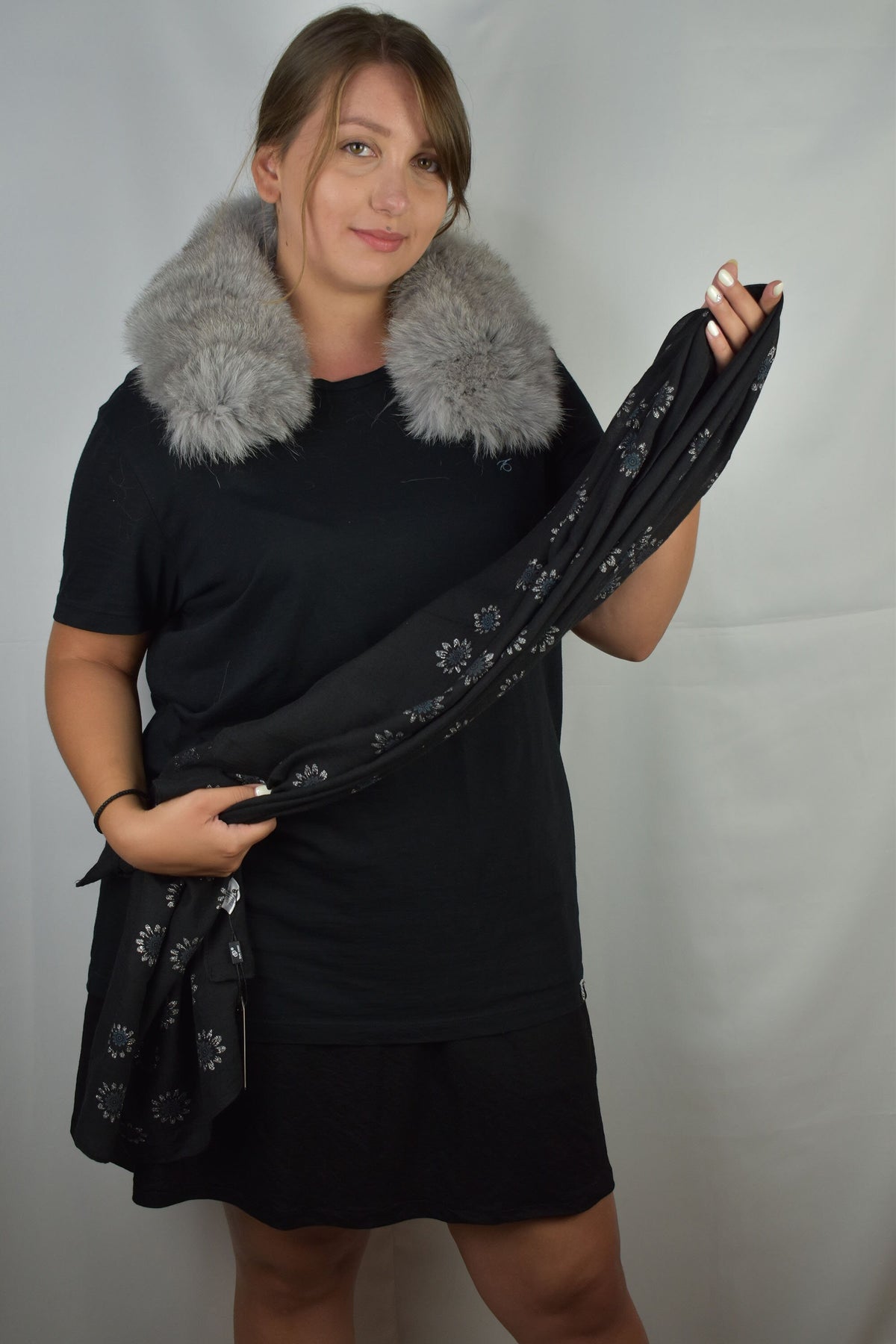 Detachable Fur Collar With Silk Scarf | Gift For Women | Fur Neck warmer with silk scarf | Fox Fur Collar | Fur blanket Scarf
