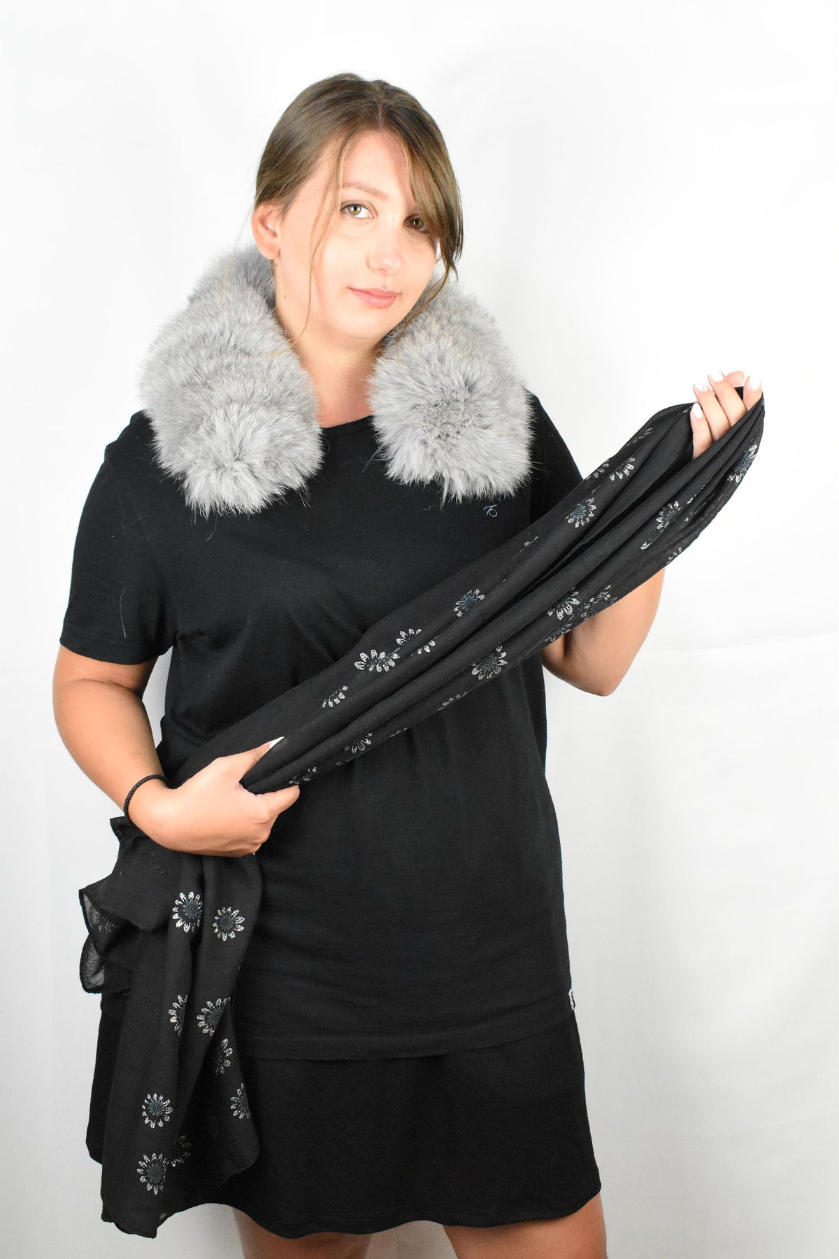 Detachable Fur Collar With Silk Scarf | Gift For Women | Fur Neck warmer with silk scarf | Fox Fur Collar | Fur blanket Scarf
