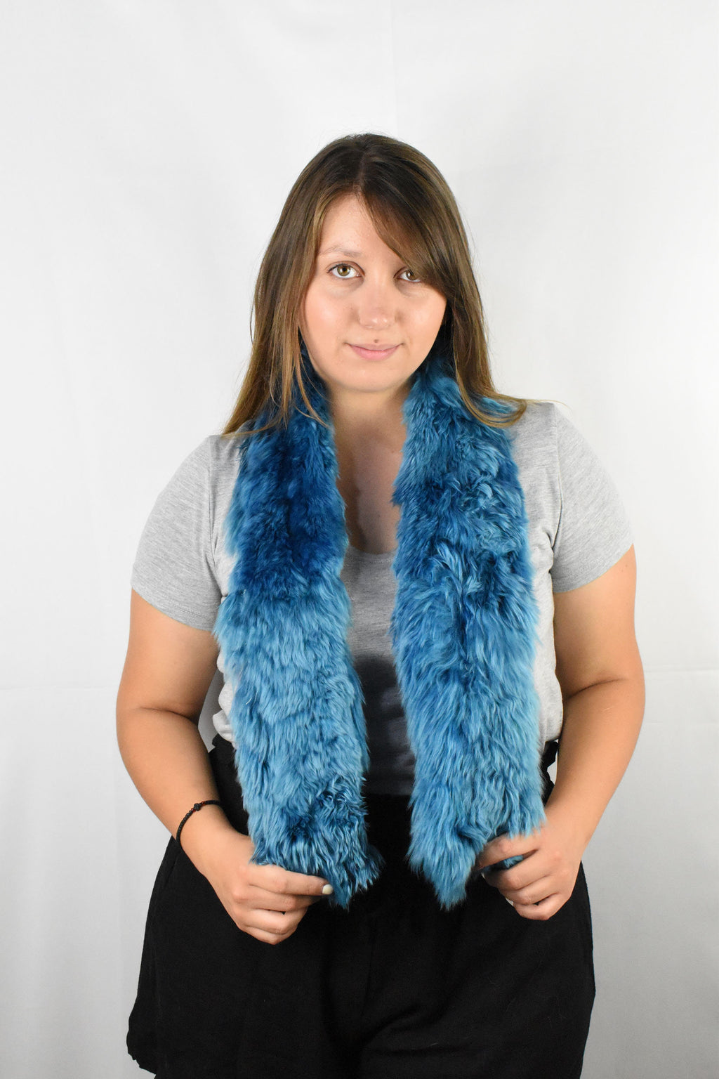 Fur Scarf | Fur Shawl Blue electrik  tibet lamb Fur Scarf | Winter scarf for Women