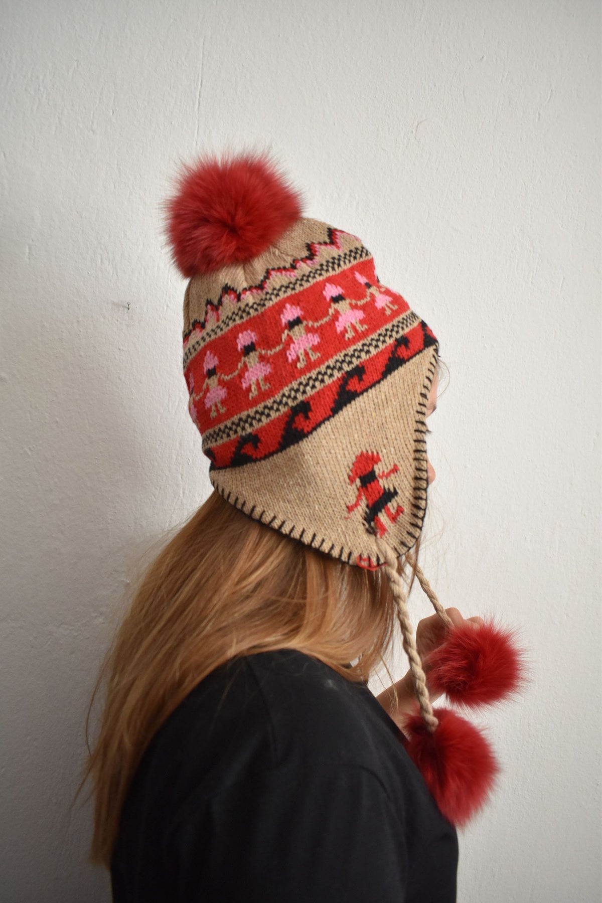 Earflat Hat With Fur Pom Pom | Fur Hat | Fur Beanie For Women | Fur Pom Pom Hat | Gift For Women