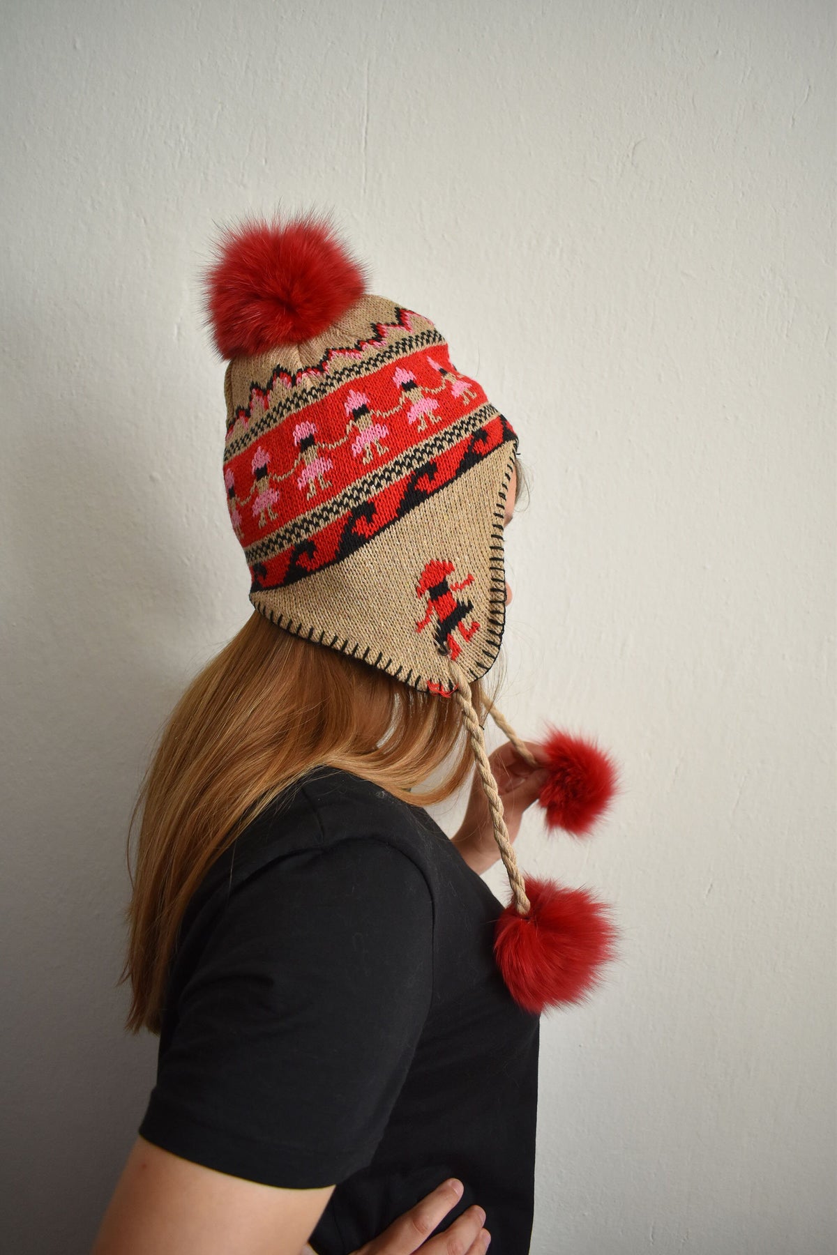 Earflat Hat With Fur Pom Pom | Fur Hat | Fur Beanie For Women | Fur Pom Pom Hat | Gift For Women