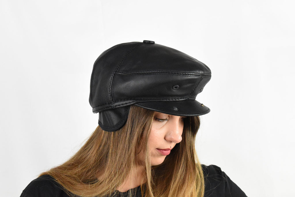 Leather Cabby Hat | Leather Newsboy cap | Unisex Cabby Hat | Cabby Hat  For Women - Men | Flat Hat Cabby Cap | Best Friend Gift | Men Gift