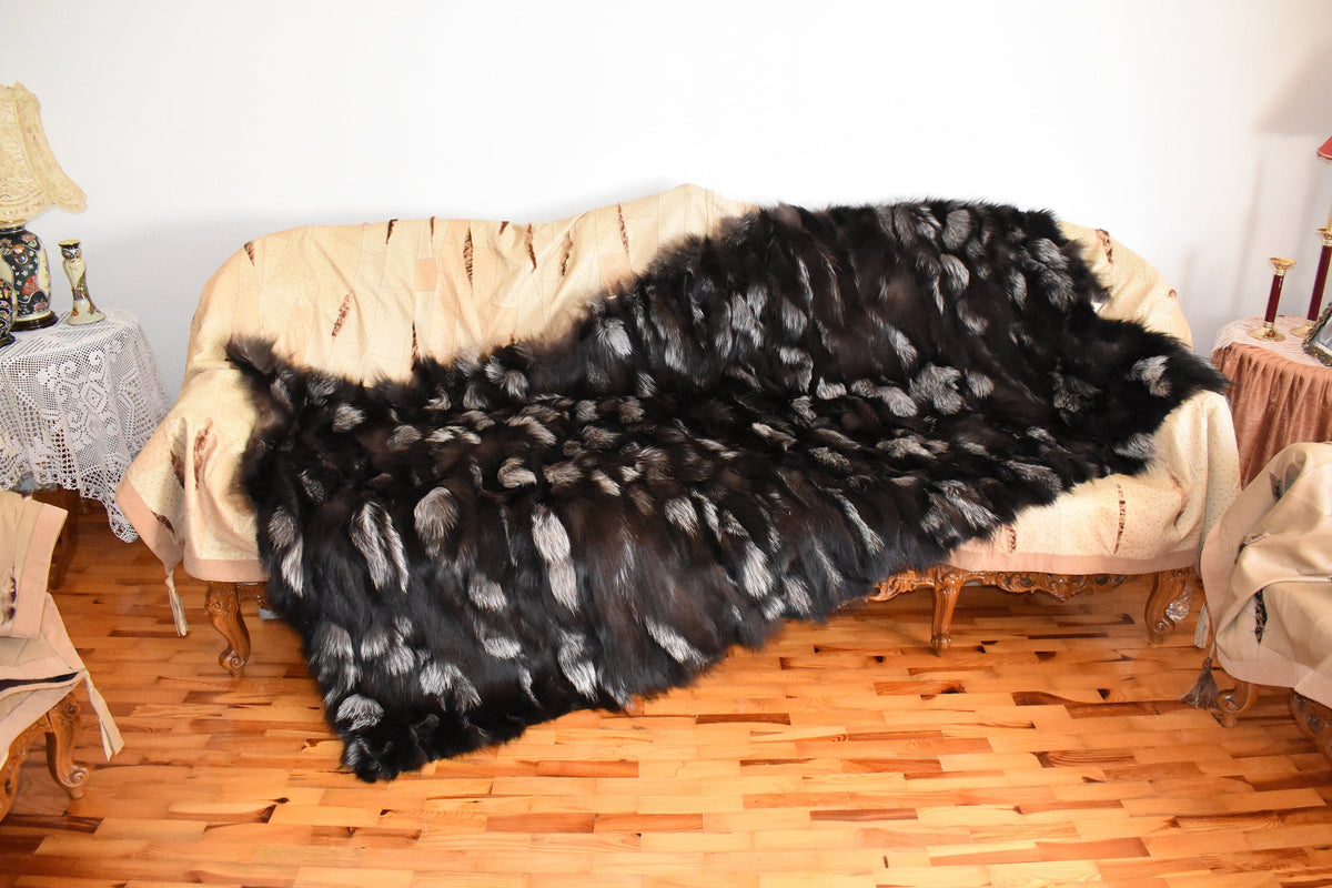 Fluffy Fox  Fur Blanket | Luxury Natural Silver Fox Fur Throw |  Fur Rug | Home Deco | FUR Accessories