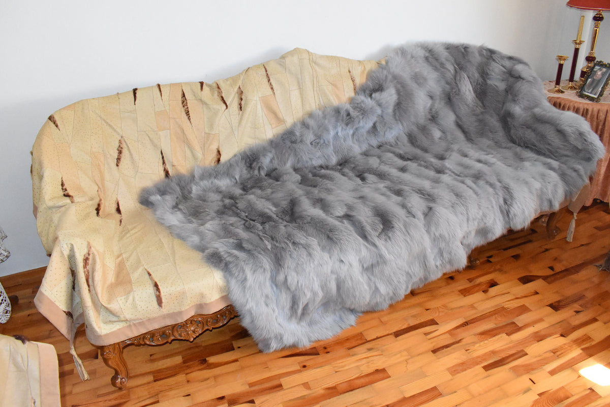 Luxury Fox Fur blanket,Gray Fur Throw , Top Quality Bedspread , Ideal for your home deco