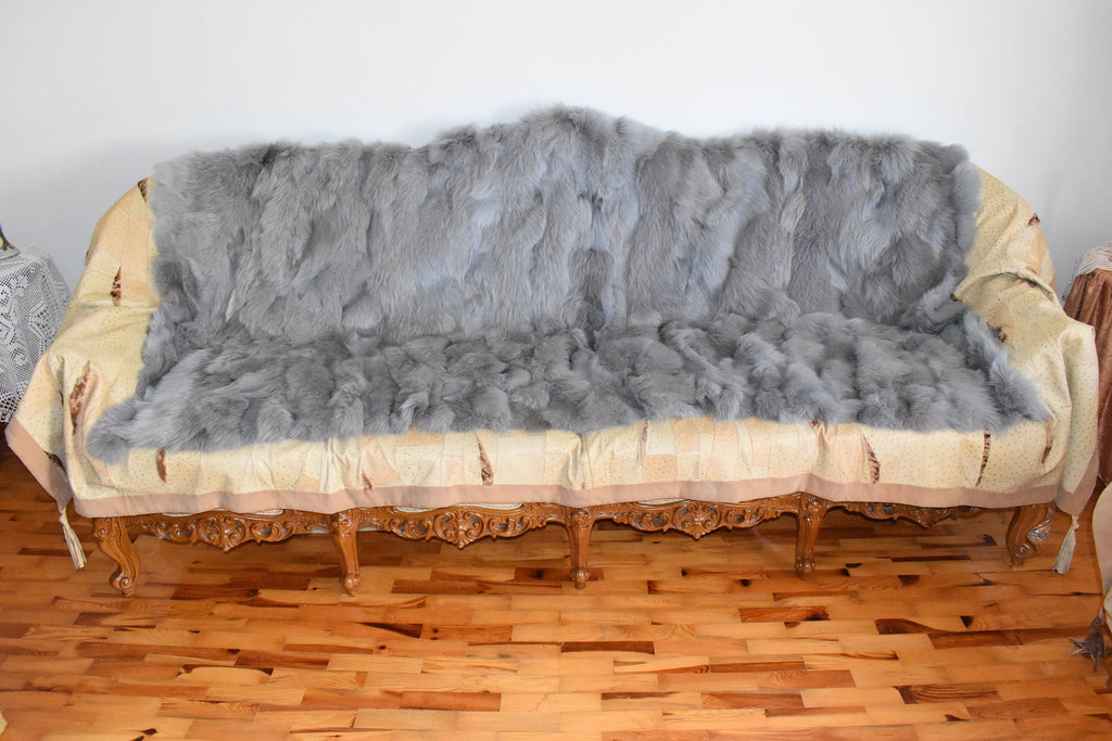 Luxury Fox Fur blanket,Gray Fur Throw , Top Quality Bedspread , Ideal for your home deco