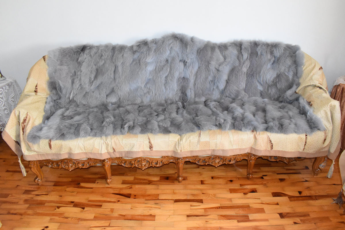 Luxury Fox Fur blanket,Gray Fur Throw , Top Quality Bedspread , Ideal for your home deco
