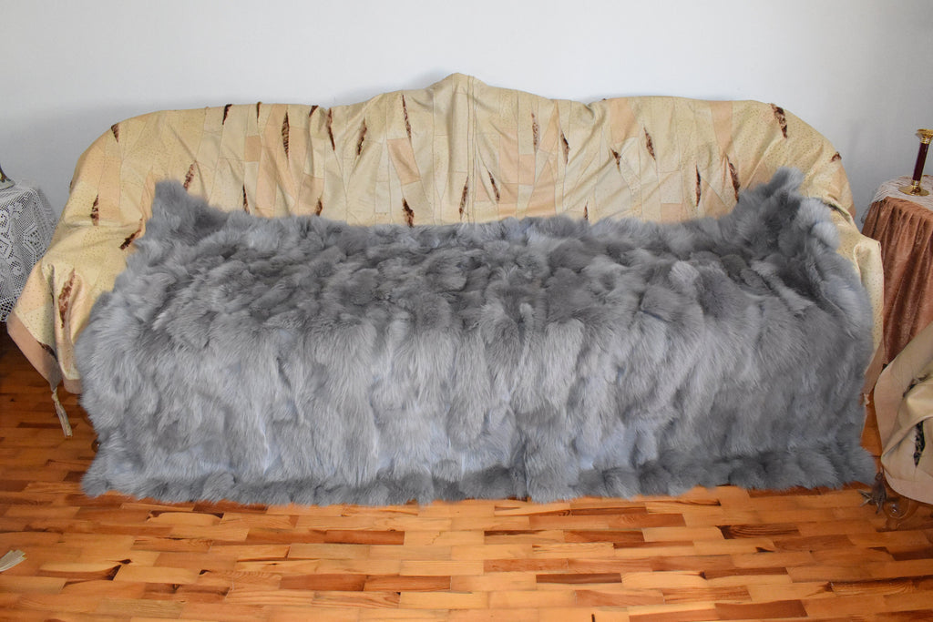 Luxury Fox Fur blanket,Gray Fur Throw , Top Quality Bedspread , Ideal for your home deco