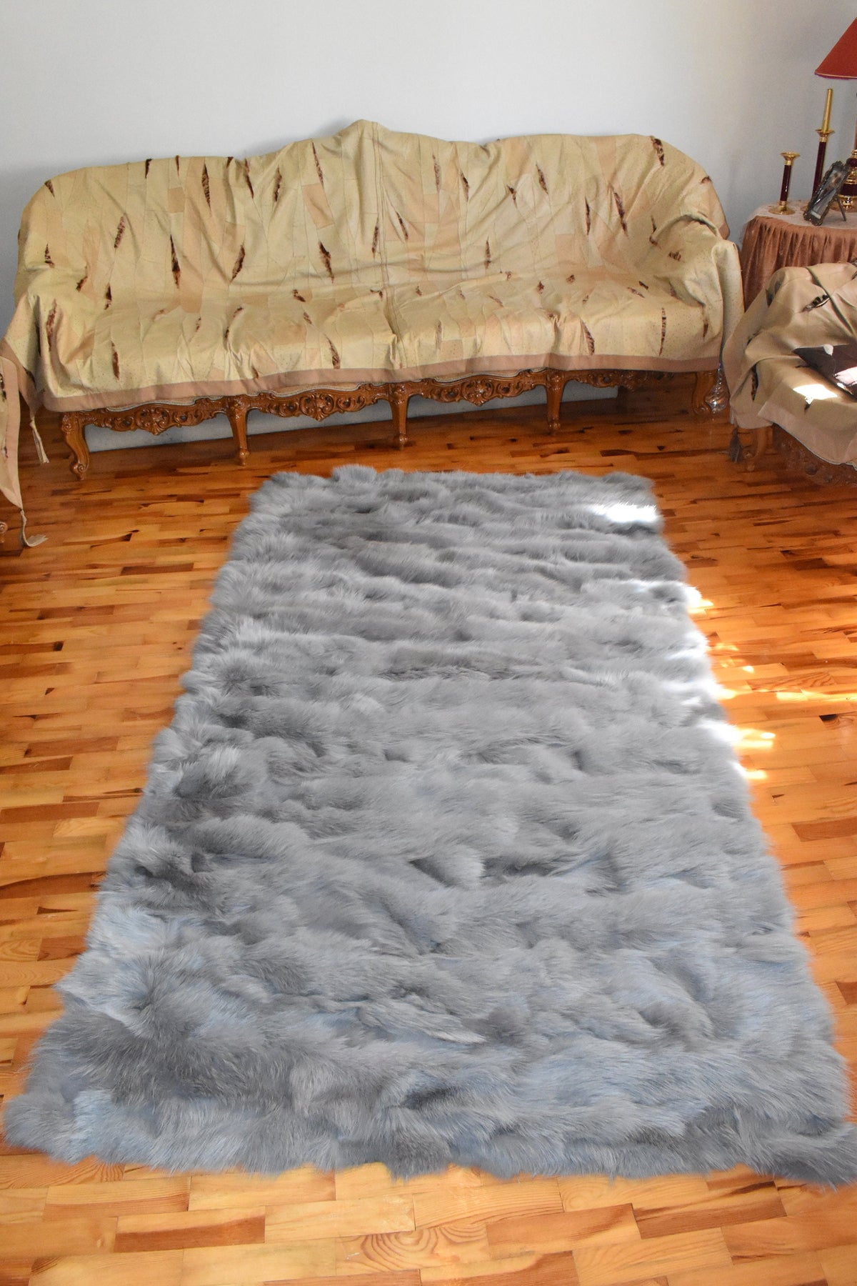 Luxury Fox Fur blanket,Gray Fur Throw , Top Quality Bedspread , Ideal for your home deco