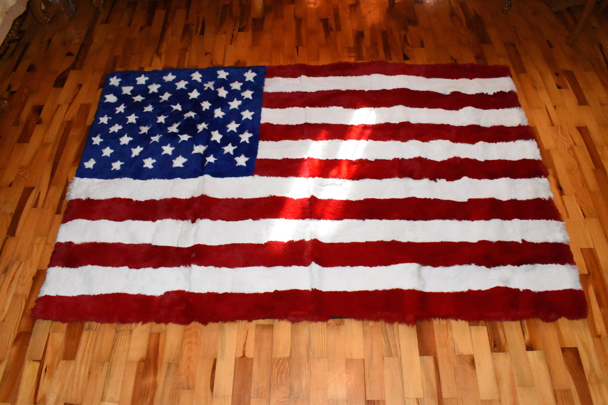 Fur  Blanket of USA Flag | Rex  rabbit Fur Throw | Sofa Throw Cover of the american flag desing | Handmade Fur blanket