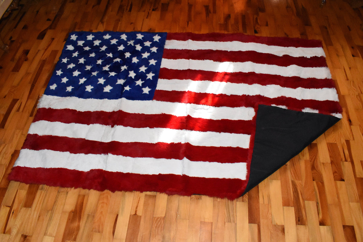 Fur  Blanket of USA Flag | Rex  rabbit Fur Throw | Sofa Throw Cover of the american flag desing | Handmade Fur blanket