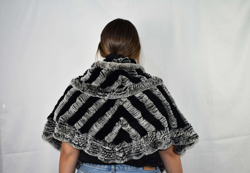 Knitted Rex rabbit Fur Stole | Rex Rabbit  FuR Poncho |  Fur Etolle | Luxury Gift For Women