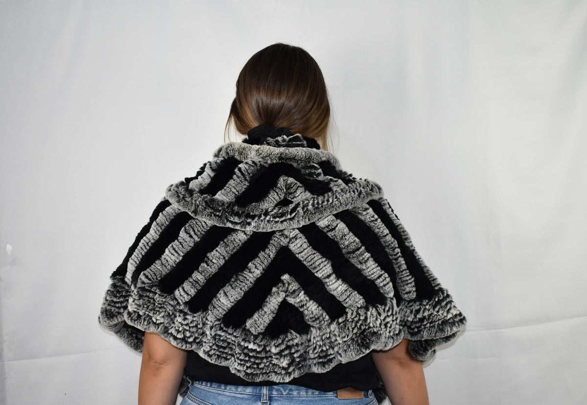 Knitted Rex rabbit Fur Stole | Rex Rabbit  FuR Poncho |  Fur Etolle | Luxury Gift For Women