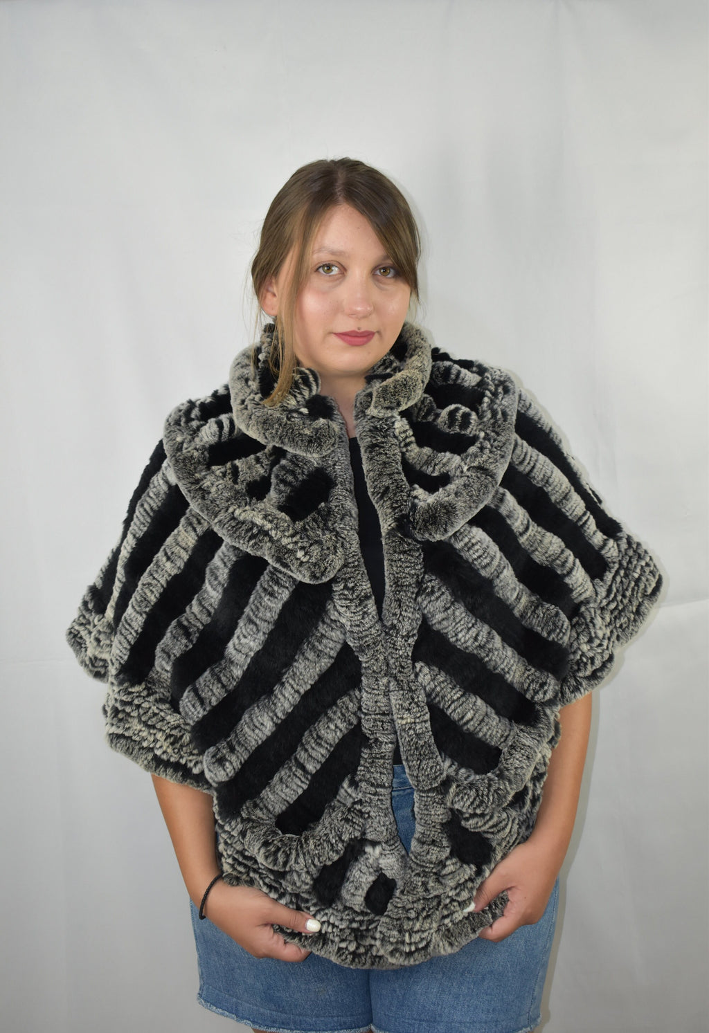 Knitted Rex rabbit Fur Stole | Rex Rabbit  FuR Poncho |  Fur Etolle | Luxury Gift For Women