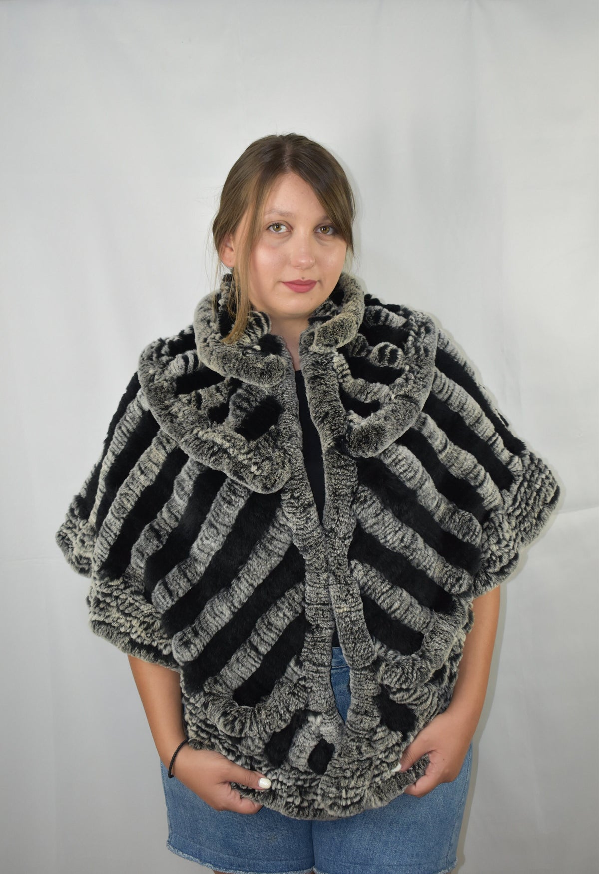 Knitted Rex rabbit Fur Stole | Rex Rabbit  FuR Poncho |  Fur Etolle | Luxury Gift For Women