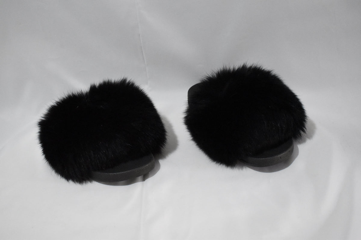 Fur Slides | Black Fox Fur Slides | Fur  Slippers |  Fox Fur slippers | Women Fur slides | Fur Flip Flops | Gift For Her