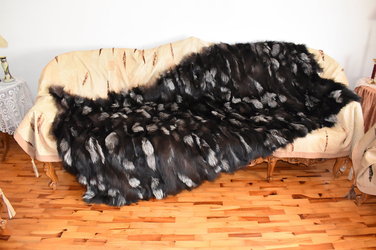 Fluffy Fox  Fur Blanket | Luxury Natural Silver Fox Fur Throw |  Fur Rug | Home Deco | FUR Accessories