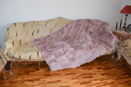 Baby Pink Fur Blanket, Fur throw , Rex rabbit Fur  Sofa Throw