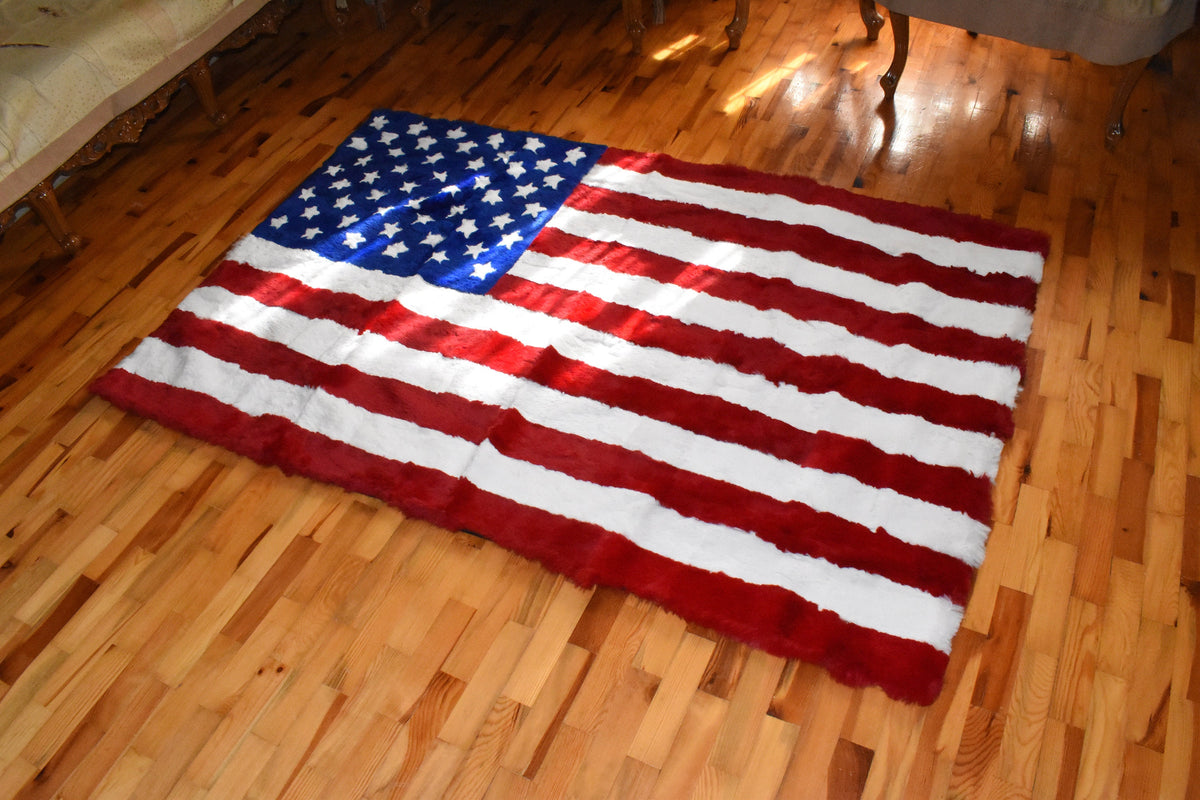 Fur  Blanket of USA Flag | Rex  rabbit Fur Throw | Sofa Throw Cover of the american flag desing | Handmade Fur blanket