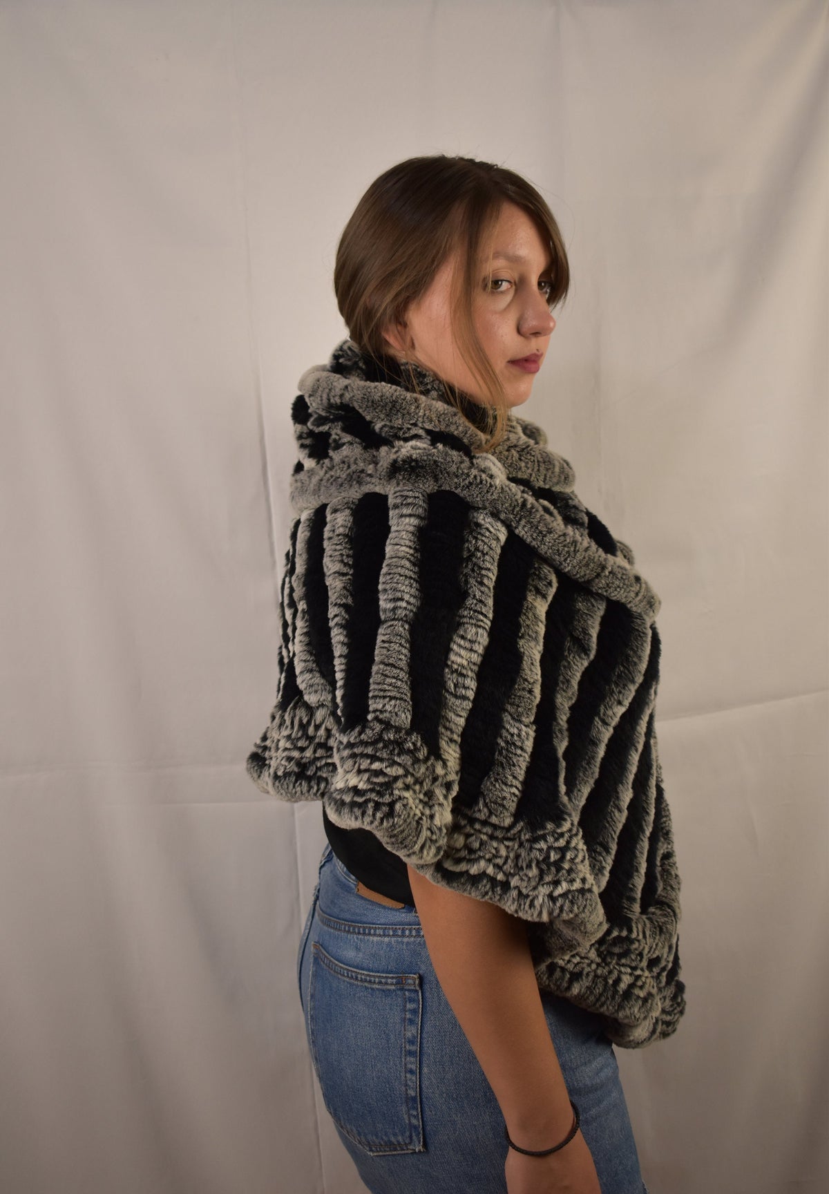 Knitted Rex rabbit Fur Stole | Rex Rabbit  FuR Poncho |  Fur Etolle | Luxury Gift For Women