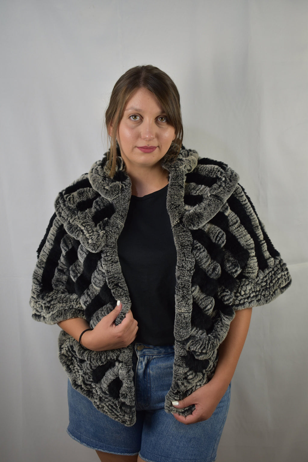 Knitted Rex rabbit Fur Stole | Rex Rabbit  FuR Poncho |  Fur Etolle | Luxury Gift For Women