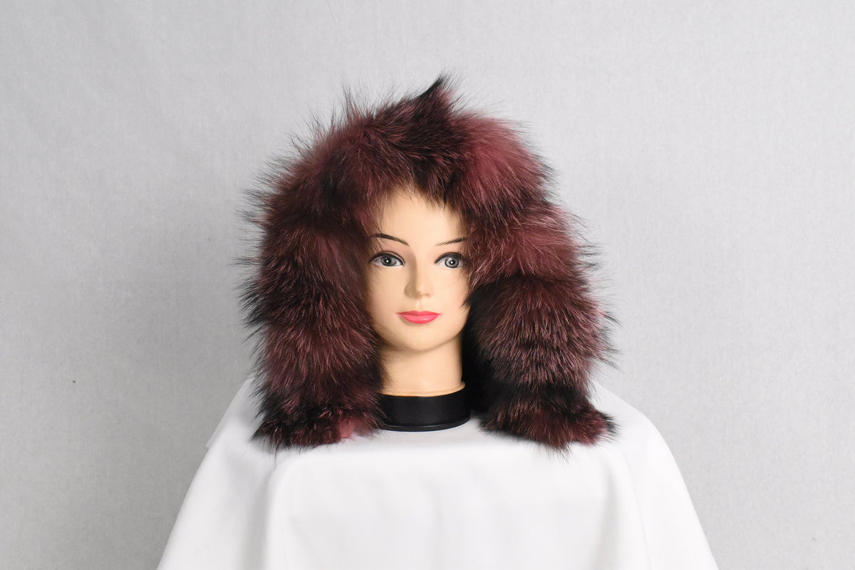 Handmade Fox Fur Hood Trim: Pink & Black Fur Collar