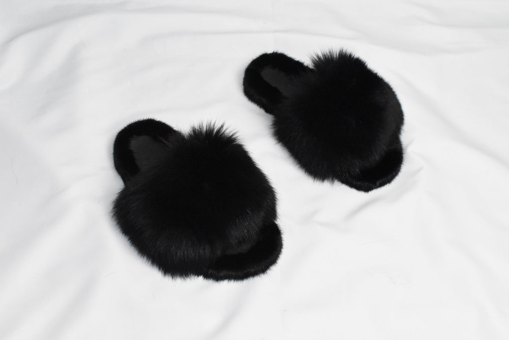 Mink Fur Slides | Black Fur Slides |  Mink And Fox Fur Slide | Luxury gift for women