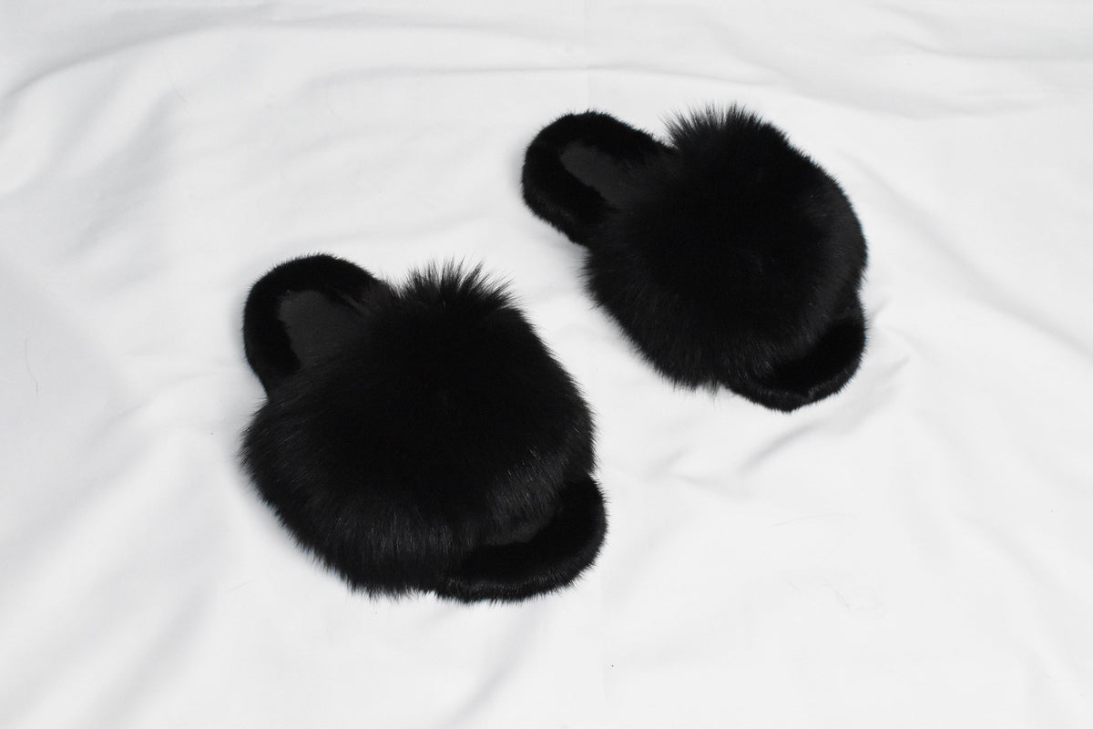 Mink Fur Slides | Black Fur Slides |  Mink And Fox Fur Slide | Luxury gift for women