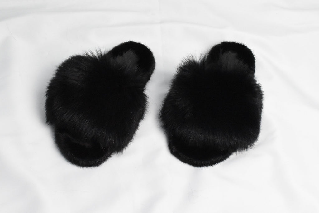 Mink Fur Slides | Black Fur Slides |  Mink And Fox Fur Slide | Luxury gift for women