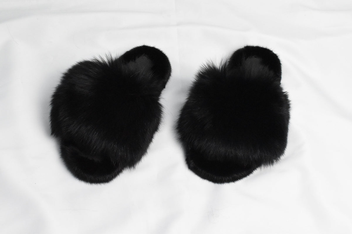 Mink Fur Slides | Black Fur Slides |  Mink And Fox Fur Slide | Luxury gift for women
