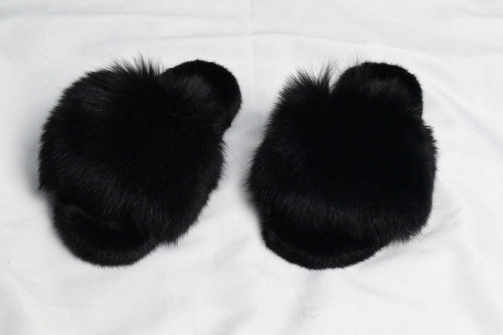 Mink Fur Slides | Black Fur Slides |  Mink And Fox Fur Slide | Luxury gift for women