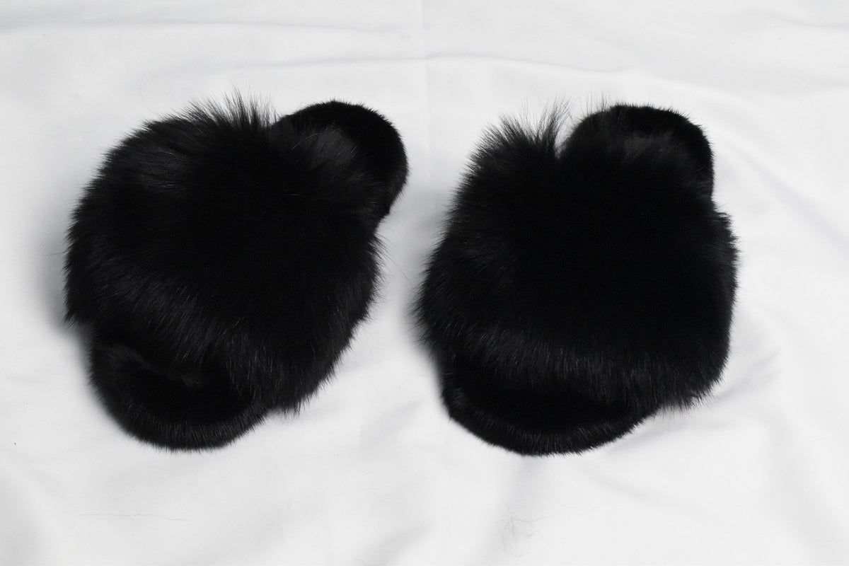 Mink Fur Slides | Black Fur Slides |  Mink And Fox Fur Slide | Luxury gift for women