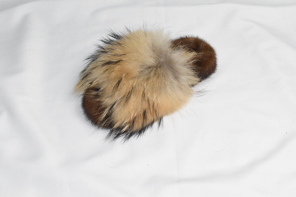 Mink Fur Slide Sandal |  Real Mink and Fox Fur slippers |  Fluffy slides | gift for her