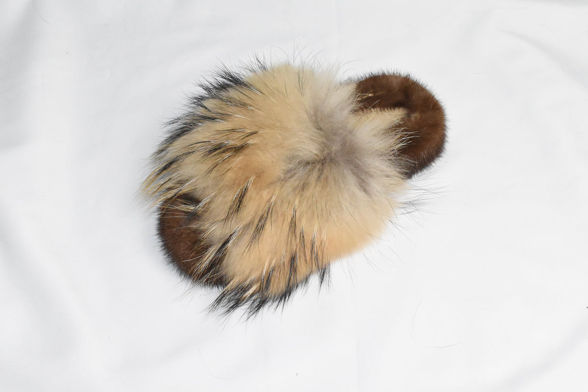 Mink Fur Slide Sandal |  Real Mink and Fox Fur slippers |  Fluffy slides | gift for her