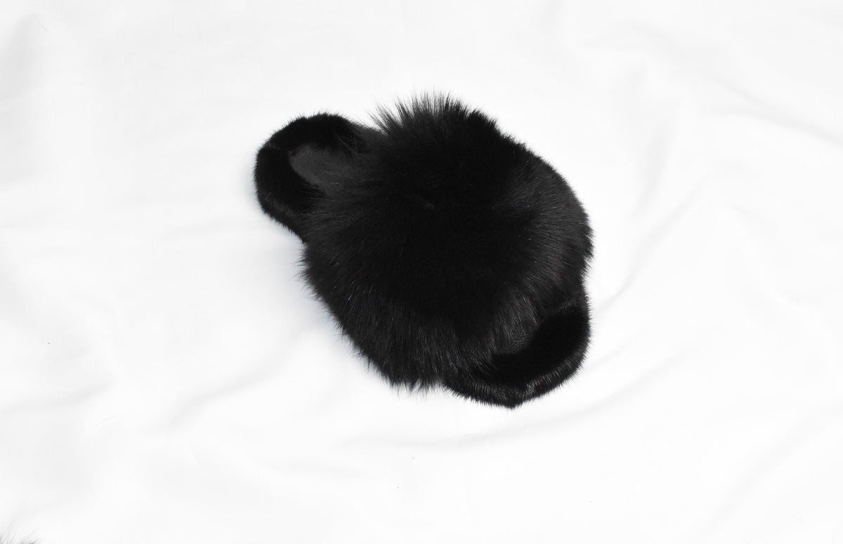 Mink Fur Slides | Black Fur Slides |  Mink And Fox Fur Slide | Luxury gift for women
