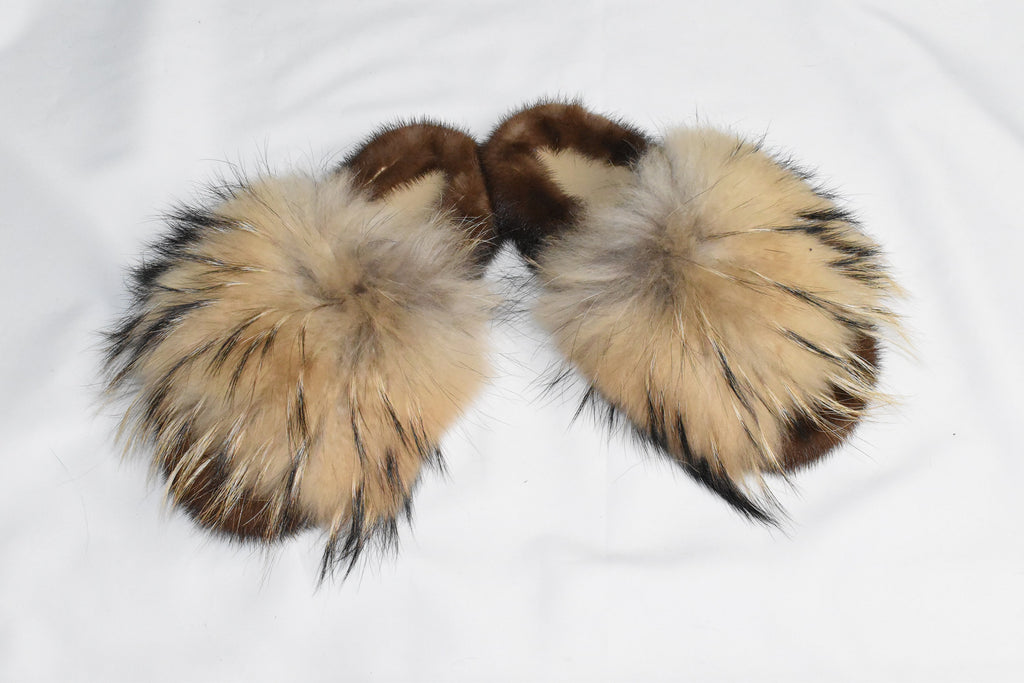 Mink Fur Slide Sandal |  Real Mink and Fox Fur slippers |  Fluffy slides | gift for her