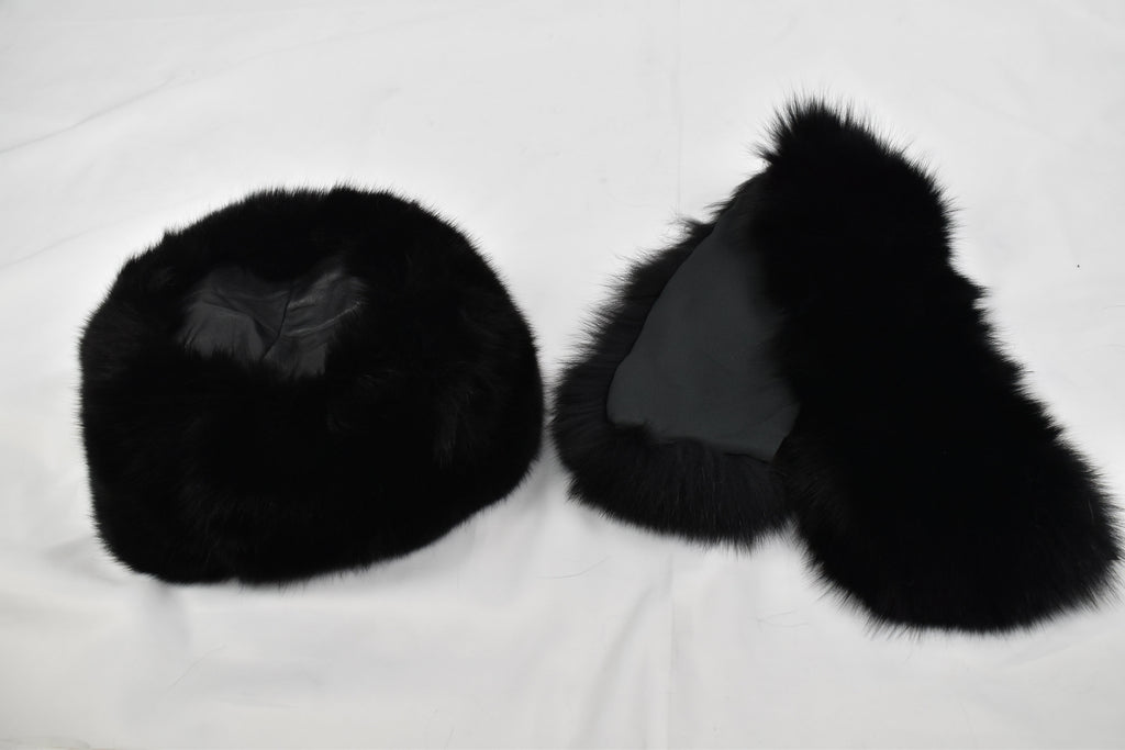 Fox Fur Collar | Black Fur Collar with extra Gift Fox Fur Hat | Detachable Fur Collar Rusian Fox Fur Hat | Winter Fur Hat and Fur Collar Set