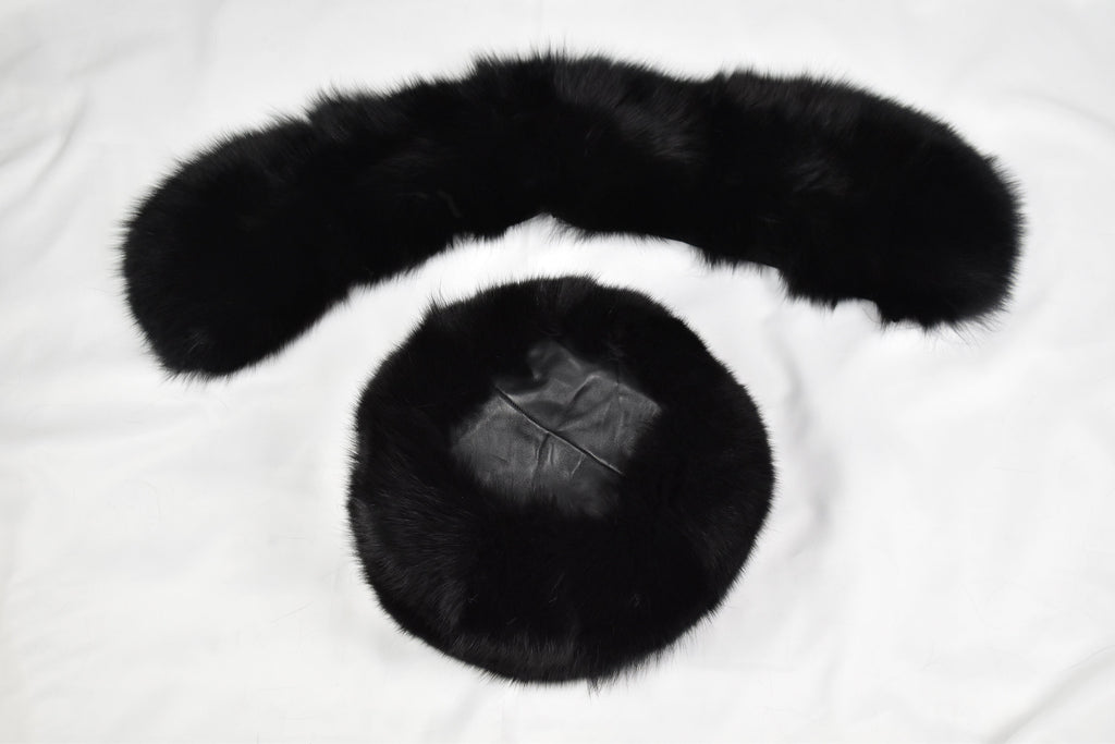Fox Fur Collar | Black Fur Collar with extra Gift Fox Fur Hat | Detachable Fur Collar Rusian Fox Fur Hat | Winter Fur Hat and Fur Collar Set