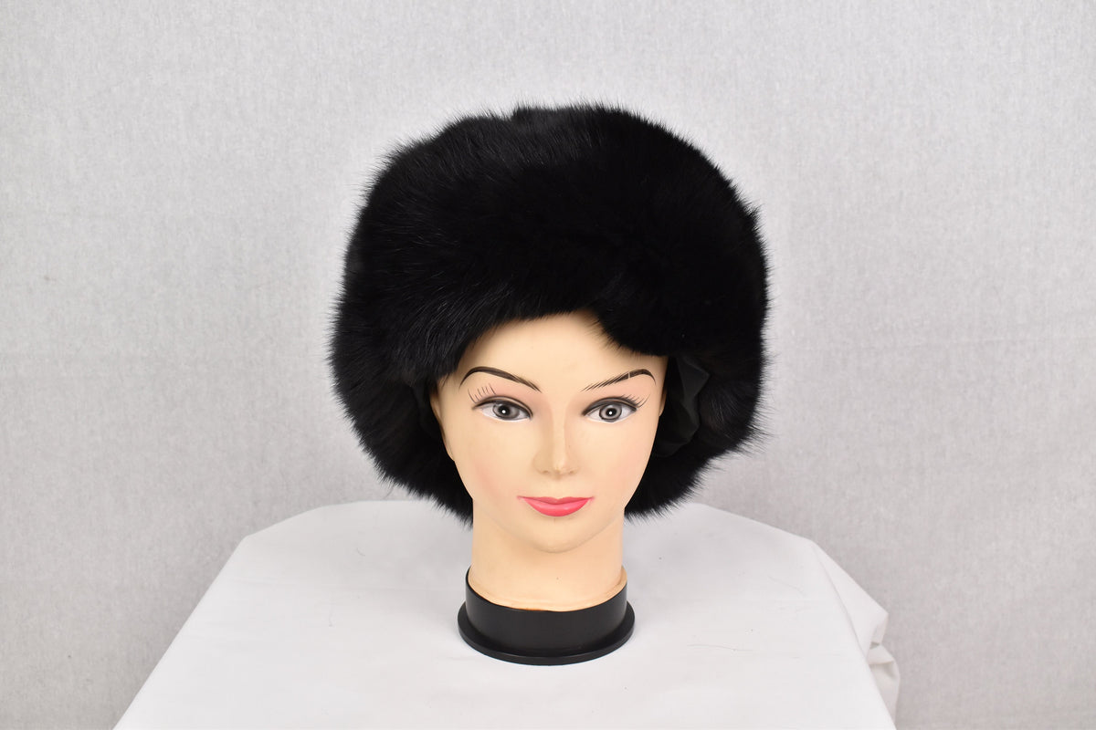Fox Fur Collar | Black Fur Collar with extra Gift Fox Fur Hat | Detachable Fur Collar Rusian Fox Fur Hat | Winter Fur Hat and Fur Collar Set