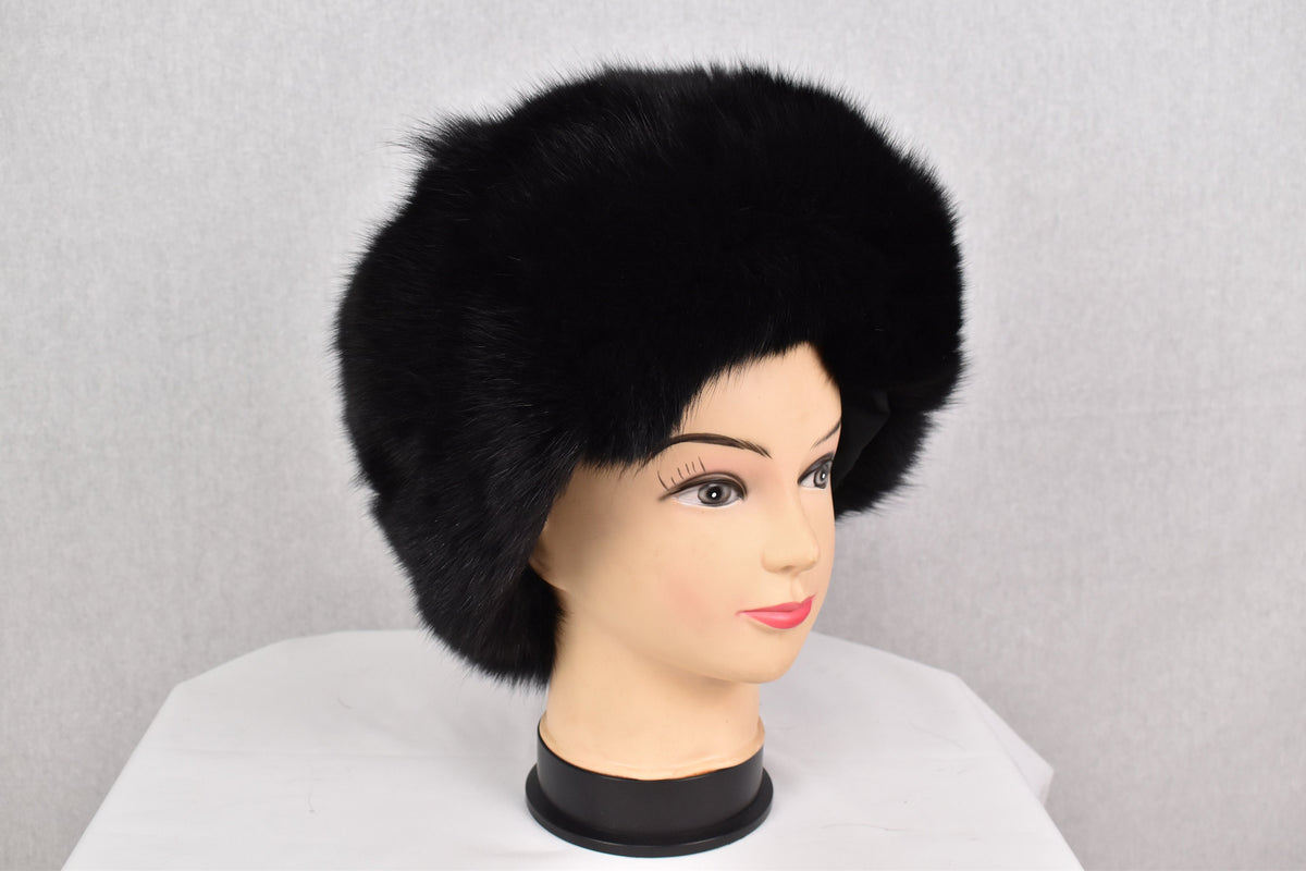 Fox Fur Collar | Black Fur Collar with extra Gift Fox Fur Hat | Detachable Fur Collar Rusian Fox Fur Hat | Winter Fur Hat and Fur Collar Set
