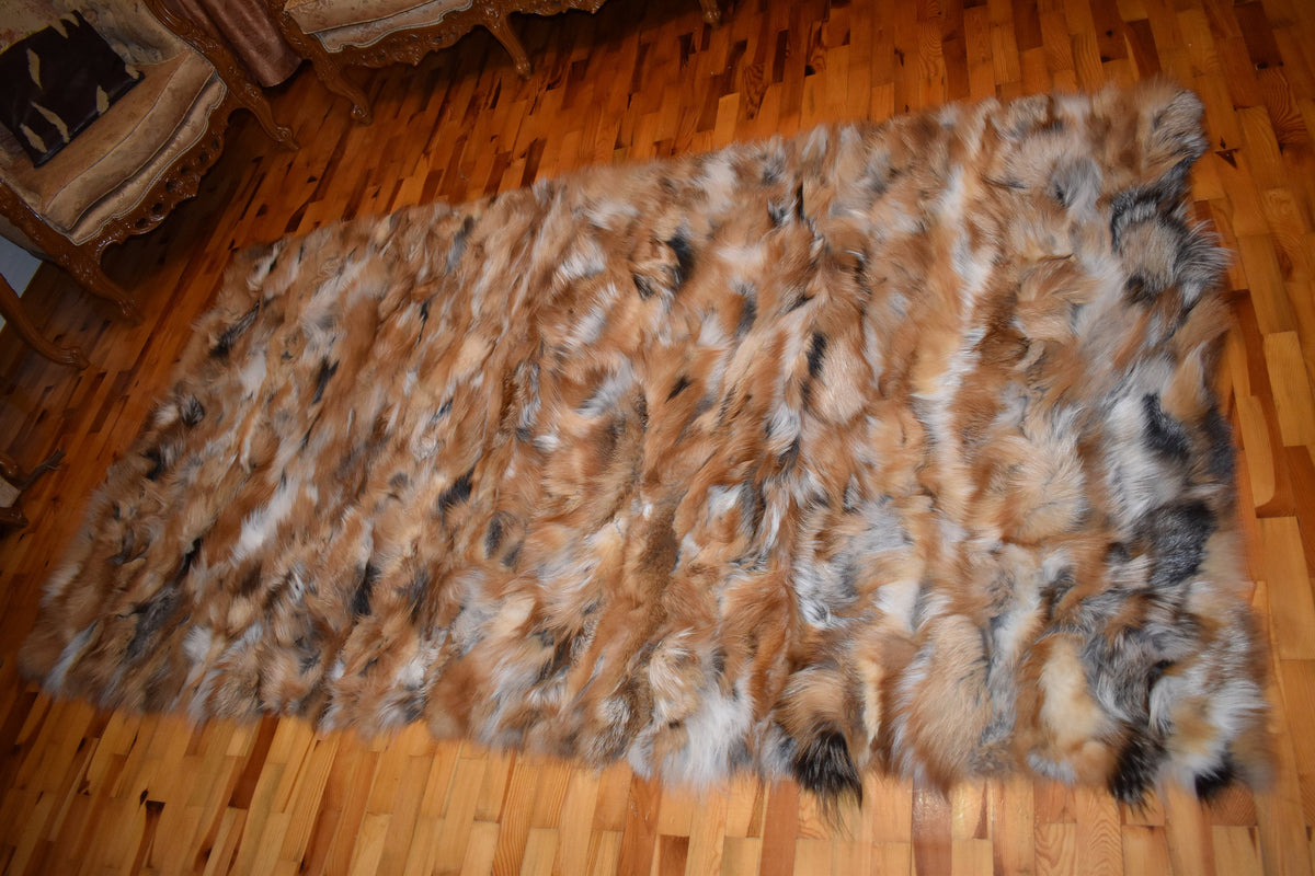 Fur  Blanket , Fox Fur Throw , Fur Throw bedspread ,Fur Fox blanket throw , 100% HANDMADE , Home Decor