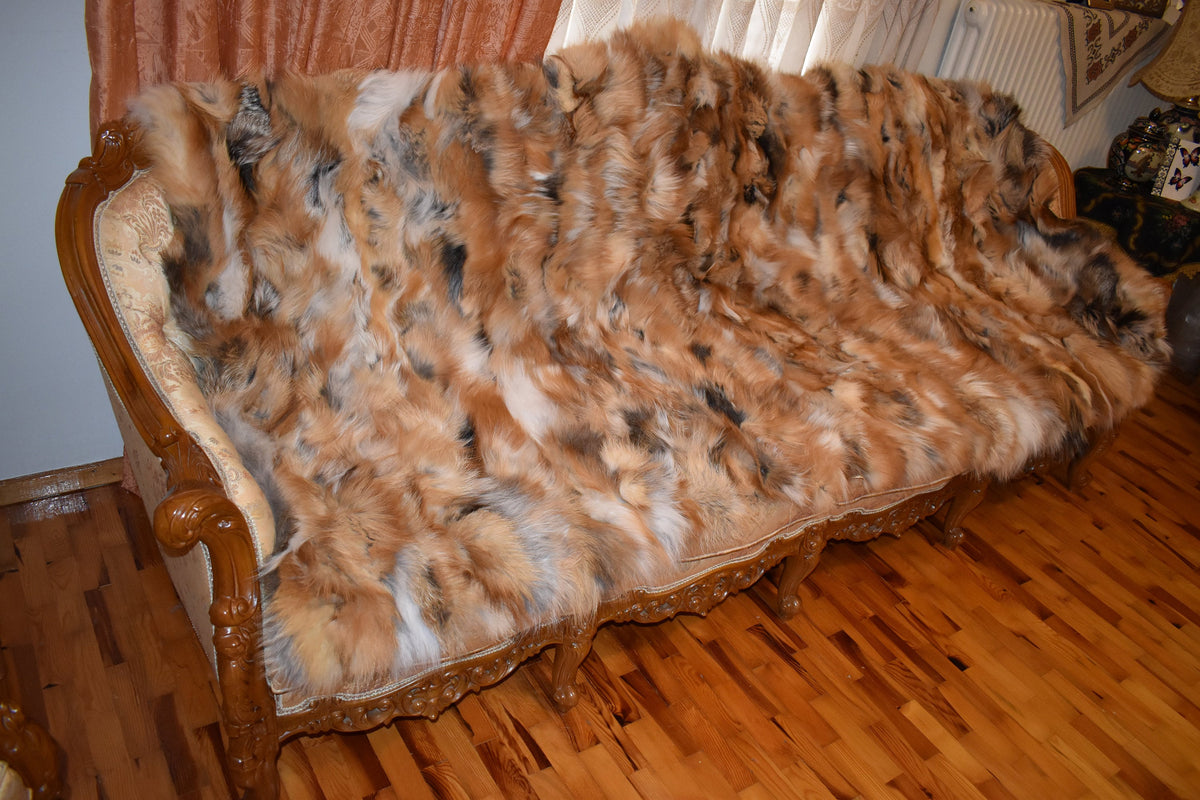 Fur  Blanket , Fox Fur Throw , Fur Throw bedspread ,Fur Fox blanket throw , 100% HANDMADE , Home Decor