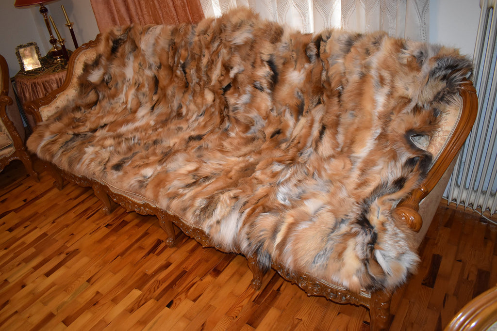 Fur  Blanket , Fox Fur Throw , Fur Throw bedspread ,Fur Fox blanket throw , 100% HANDMADE , Home Decor