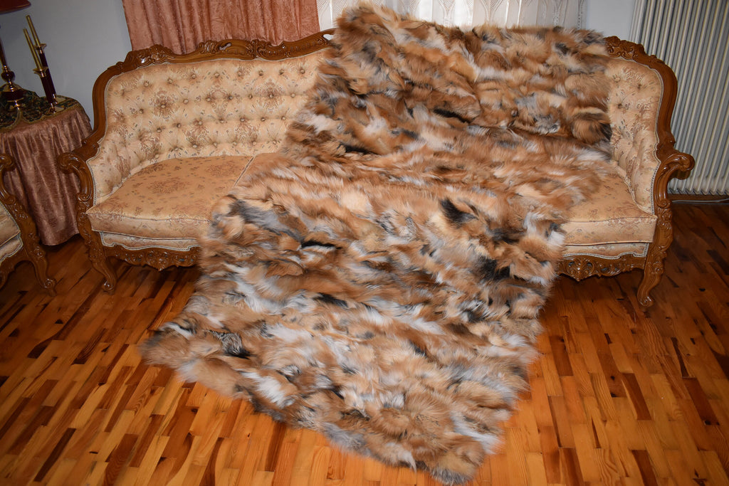 Fur  Blanket , Fox Fur Throw , Fur Throw bedspread ,Fur Fox blanket throw , 100% HANDMADE , Home Decor
