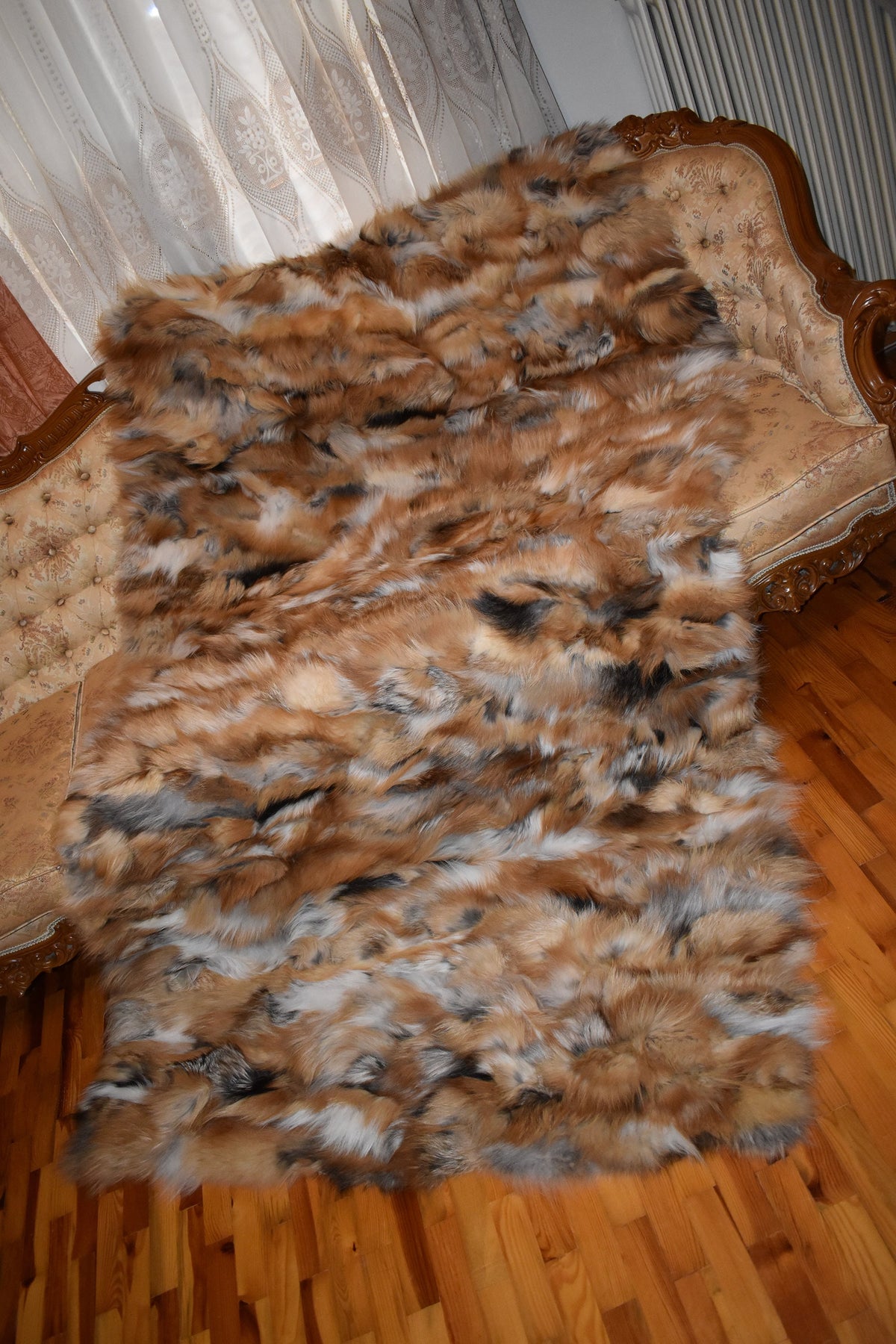 Fur  Blanket , Fox Fur Throw , Fur Throw bedspread ,Fur Fox blanket throw , 100% HANDMADE , Home Decor